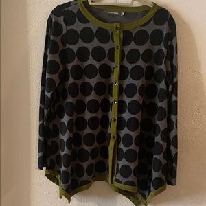 Alembika Black and Gray Polka Dot Cardigan with green piping